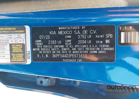 2023 Kia Forte Gt-Line from USA, damaged, VIN 3KPF54AD3PE671653